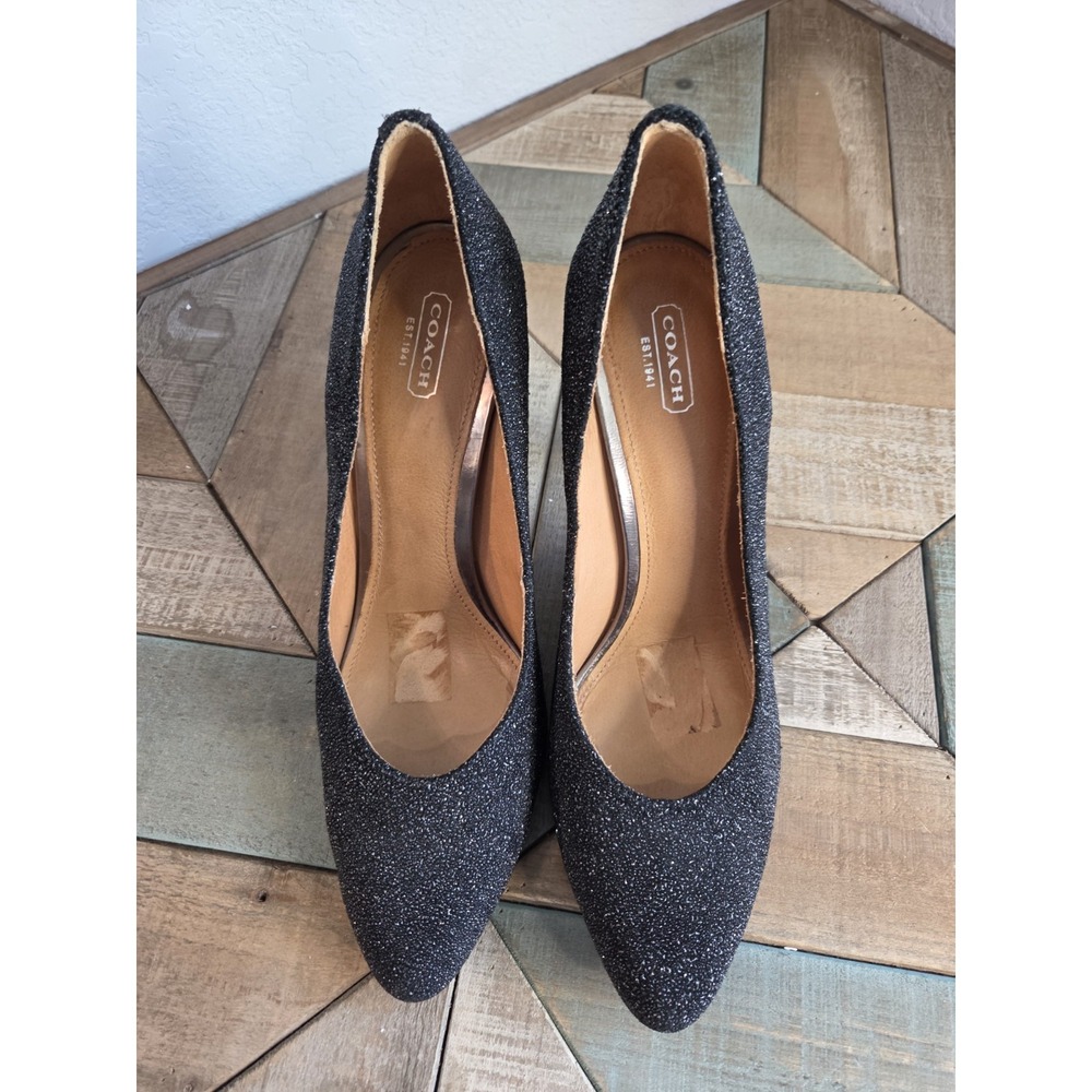 Coach Black Urban Glitter Leather Pump Womens Size 11 Formal‎ Logo Night Sky - Picture 2 of 7